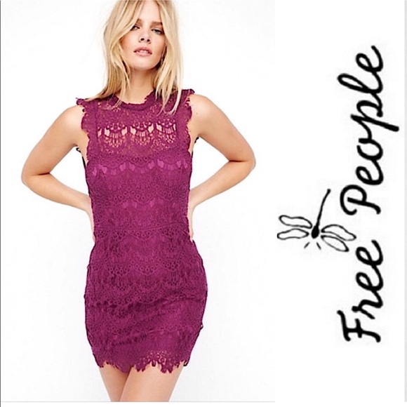 Free People Dresses & Skirts - NEW FREE PEOPLE Magenta Eyelash Lace Mini Dress XS